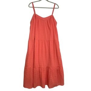 Knox Rose Women XL Coral Pink Tiered Cotton Midi Dress Sleeveless Boho